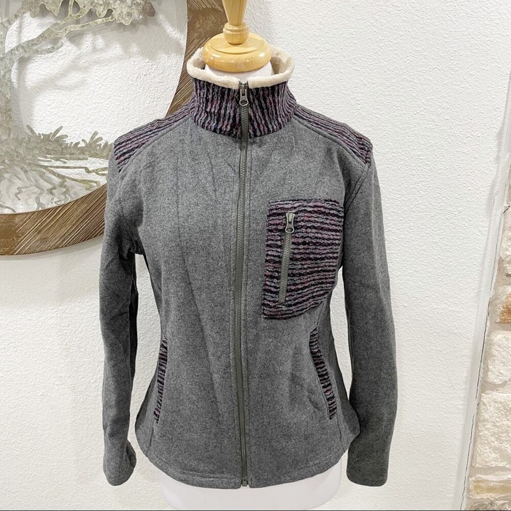 Overland Wool Blend Fleece Lined Full Zip Jacket Gray Purple Cream Small